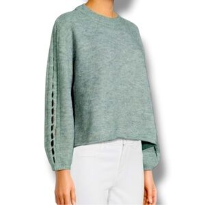 NWT World Market Sage Green Recycled Yarn Cutout Sleeve Sweater